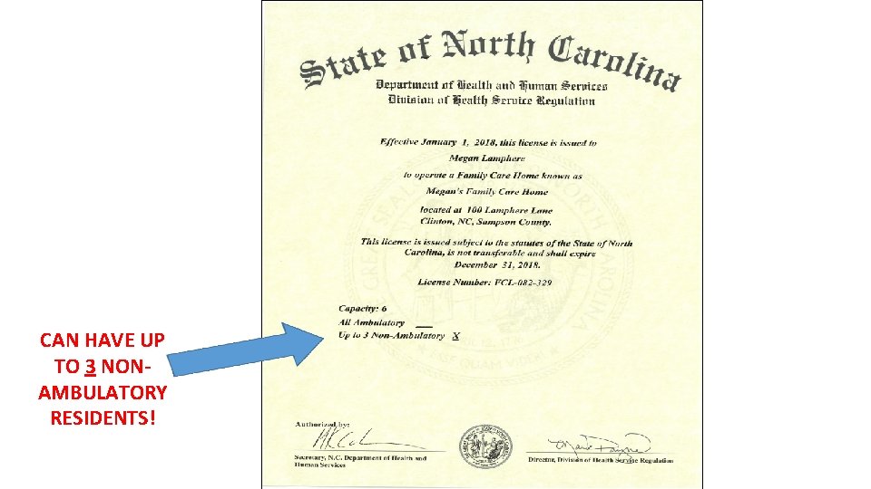 CAN HAVE UP TO 3 NONAMBULATORY RESIDENTS! 