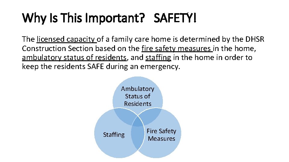 Why Is This Important? SAFETY! The licensed capacity of a family care home is