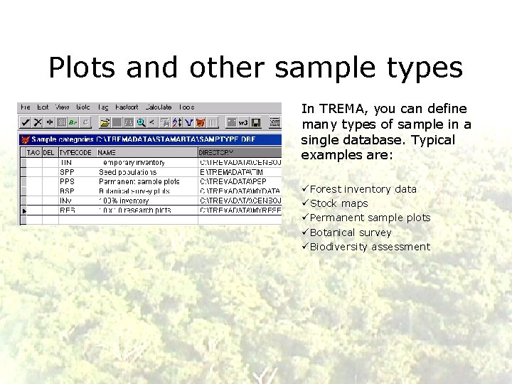 Plots and other sample types In TREMA, you can define many types of sample