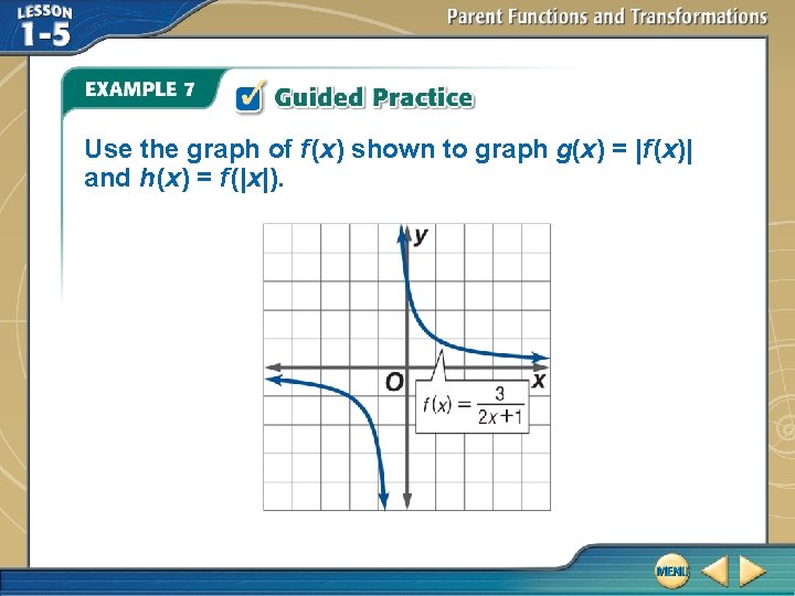 Use the graph of f (x) shown to graph g(x) = |f (x)| and
