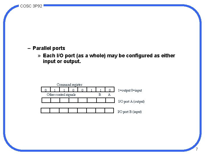 COSC 3 P 92 – Parallel ports » Each I/O port (as a whole)
