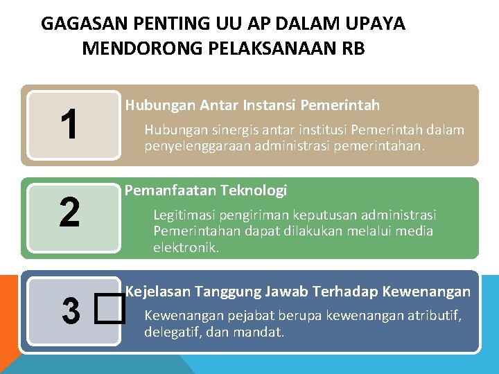 GAGASAN PENTING UU AP DALAM UPAYA MENDORONG PELAKSANAAN RB 1 2 Hubungan Antar Instansi