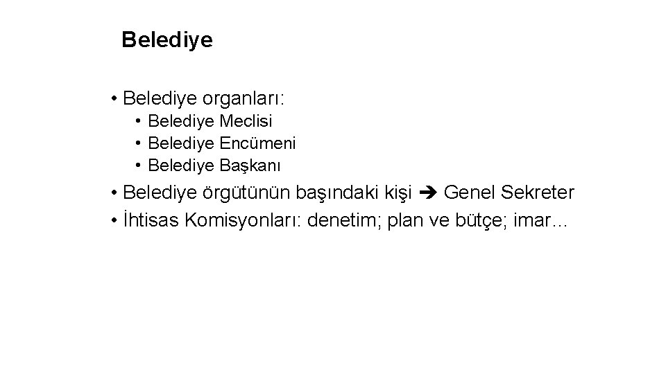 Belediye • Belediye organları: • Belediye Meclisi • Belediye Encümeni • Belediye Başkanı •