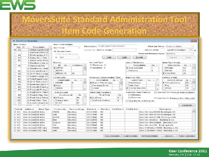 Movers. Suite Standard Administration Tool Item Code Generation 