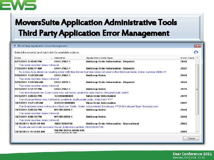 Movers. Suite Application Administrative Tools Third Party Application Error Management 