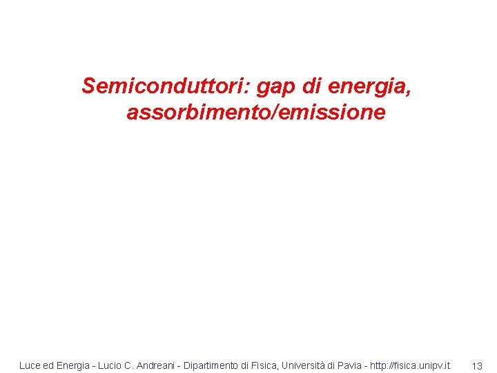 Semiconduttori: gap di energia, assorbimento/emissione Luce ed Energia - Lucio C. Andreani - Dipartimento