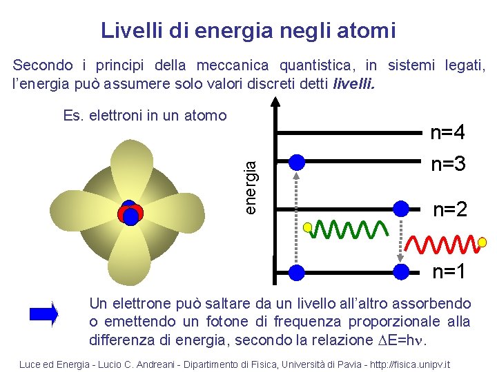 Livelli di energia negli atomi Secondo i principi della meccanica quantistica, in sistemi legati,