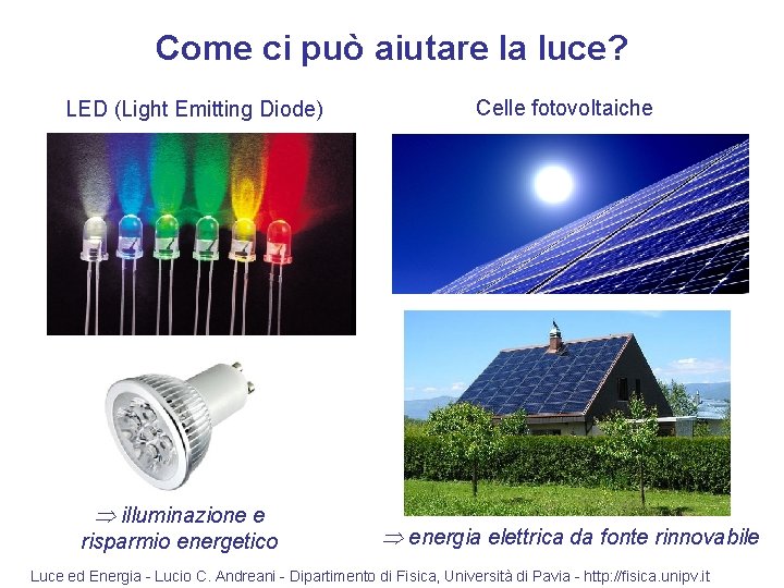 Come ci può aiutare la luce? LED (Light Emitting Diode) illuminazione e risparmio energetico