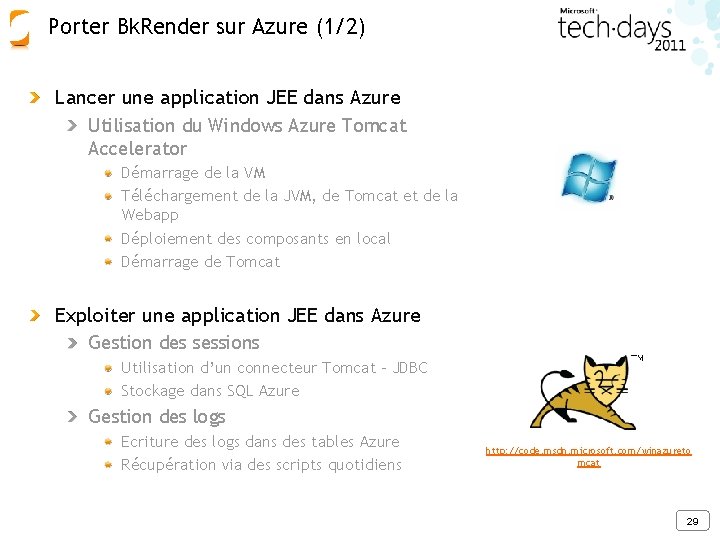 Porter Bk. Render sur Azure (1/2) Lancer une application JEE dans Azure Utilisation du