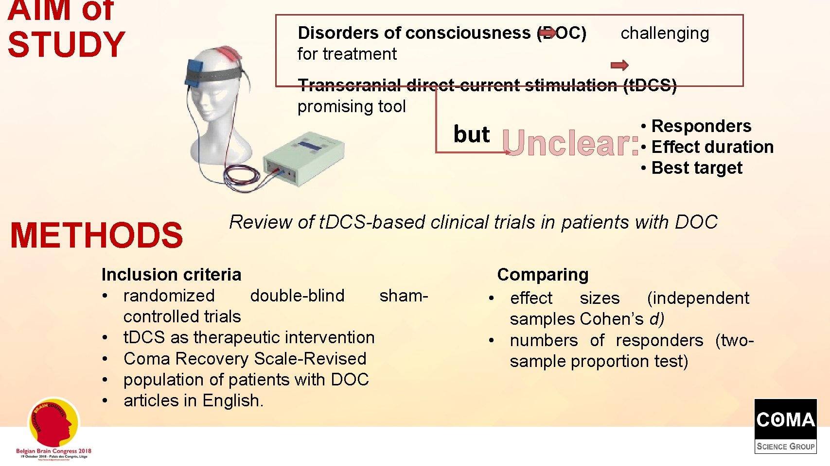 AIM of STUDY Disorders of consciousness (DOC) challenging for treatment Transcranial direct-current stimulation (t.