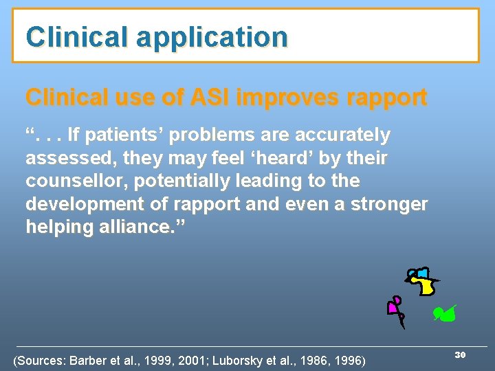 Clinical application Clinical use of ASI improves rapport “. . . If patients’ problems Clinical application Clinical use of ASI improves rapport “. . . If patients’ problems