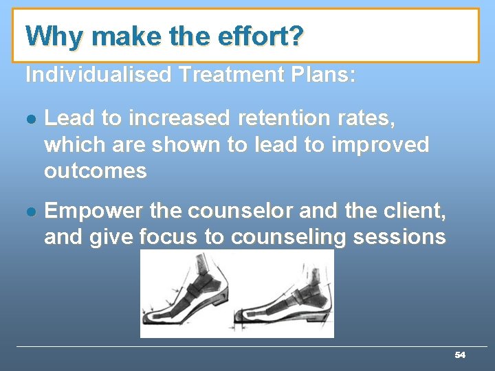 Why make the effort? Individualised Treatment Plans: l Lead to increased retention rates, which Why make the effort? Individualised Treatment Plans: l Lead to increased retention rates, which