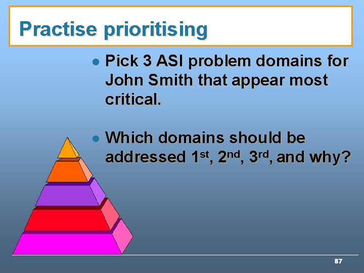 Practise prioritising l Pick 3 ASI problem domains for John Smith that appear most Practise prioritising l Pick 3 ASI problem domains for John Smith that appear most