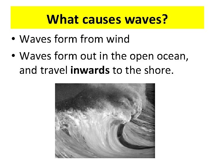 What causes waves? • Waves form from wind • Waves form out in the