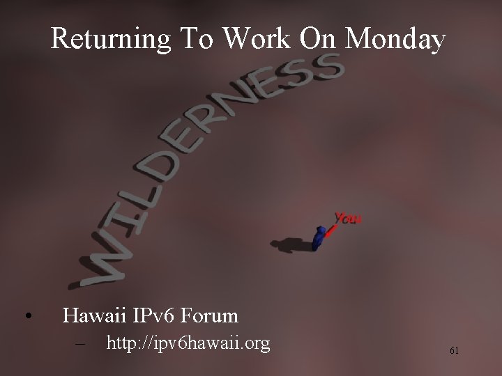 Returning To Work On Monday • Hawaii IPv 6 Forum – http: //ipv 6