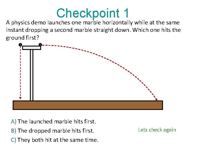 Checkpoint 1 A physics demo launches one marble horizontally while at the same instant