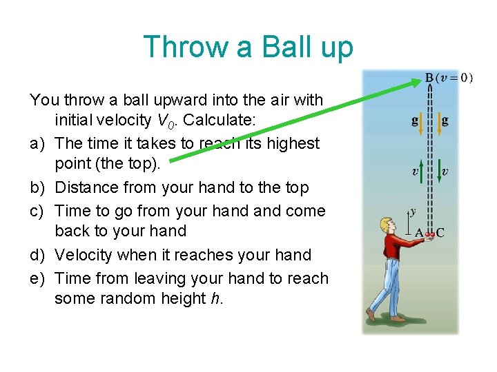 Throw a Ball up You throw a ball upward into the air with initial