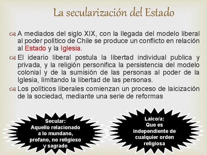 La secularización del Estado A mediados del siglo XIX, con la llegada del modelo La secularización del Estado A mediados del siglo XIX, con la llegada del modelo