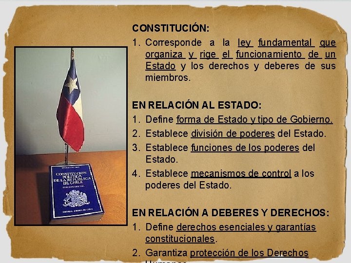 CONSTITUCIÓN: 1. Corresponde a la ley fundamental que organiza y rige el funcionamiento de CONSTITUCIÓN: 1. Corresponde a la ley fundamental que organiza y rige el funcionamiento de