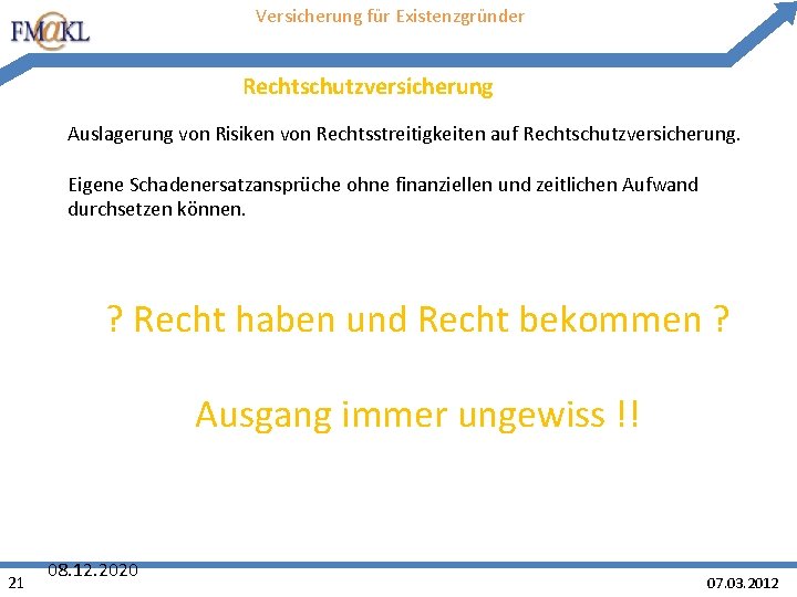 Versicherung für Existenzgründer Rechtschutzversicherung Auslagerung von Risiken von Rechtsstreitigkeiten auf Rechtschutzversicherung. Eigene Schadenersatzansprüche ohne