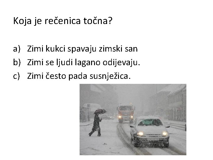 Koja je rečenica točna? a) Zimi kukci spavaju zimski san b) Zimi se ljudi