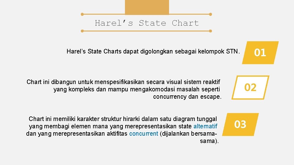 Harel’s State Chart 01 Harel’s State Charts dapat digolongkan sebagai kelompok STN. Chart ini