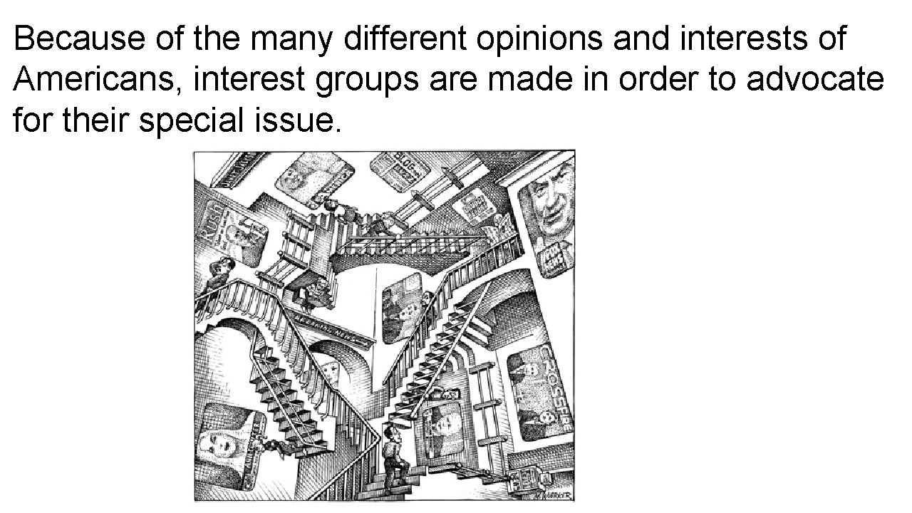 Because of the many different opinions and interests of Americans, interest groups are made