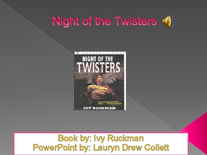 Night of the Twisters Book by: Ivy Ruckman Power. Point by: Lauryn Drew Collett