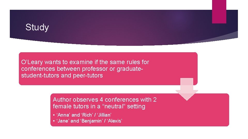 Study O’Leary wants to examine if the same rules for conferences between professor or Study O’Leary wants to examine if the same rules for conferences between professor or