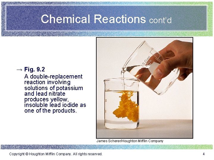 Chemical Reactions cont’d → Fig. 9. 2 A double-replacement reaction involving solutions of potassium