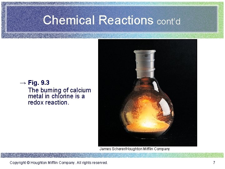 Chemical Reactions cont’d → Fig. 9. 3 The burning of calcium metal in chlorine