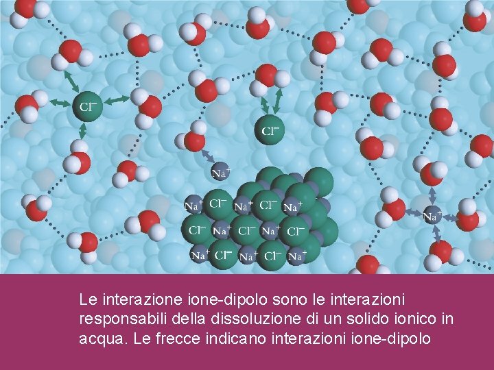 Le interazione-dipolo sono le interazioni responsabili della dissoluzione di un solido ionico in acqua.