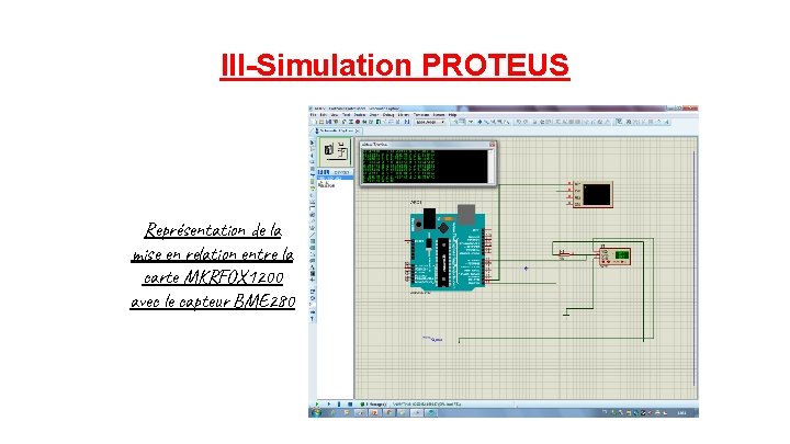 III-Simulation PROTEUS Représentation de la mise en relation entre la carte MKRFOX 1200 avec