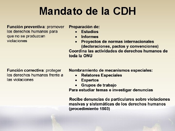 Mandato de la CDH 