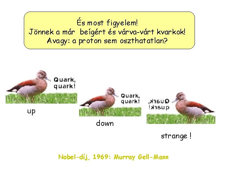 És most figyelem! Jönnek a már beígért és várva-várt kvarkok! Avagy: a proton sem