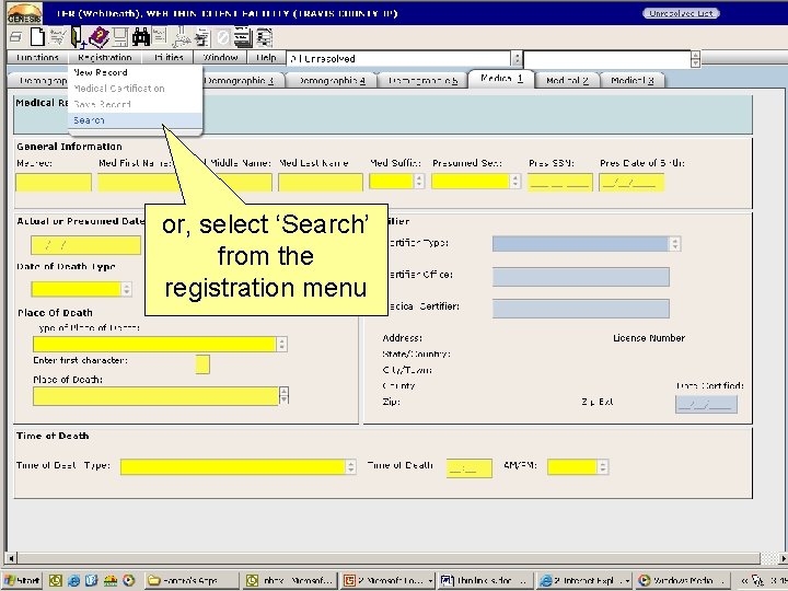 or, select ‘Search’ from the registration menu 