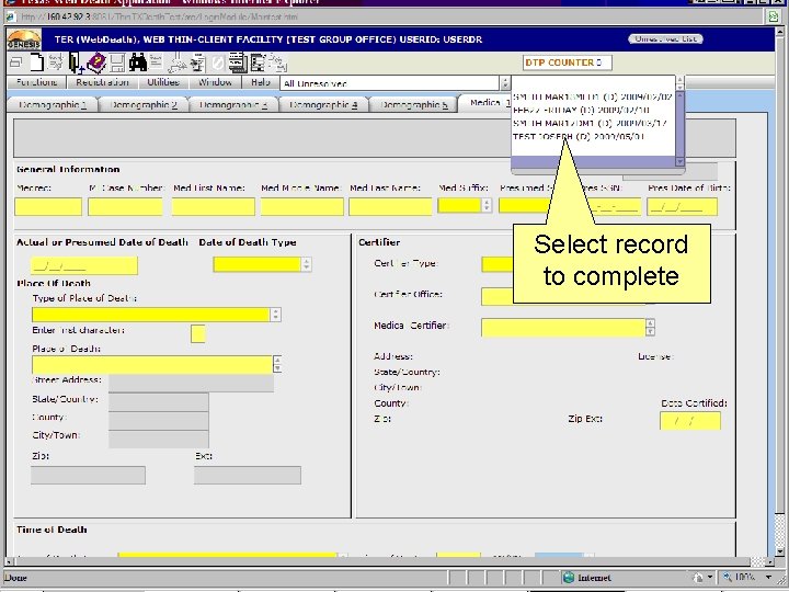Select record to complete 