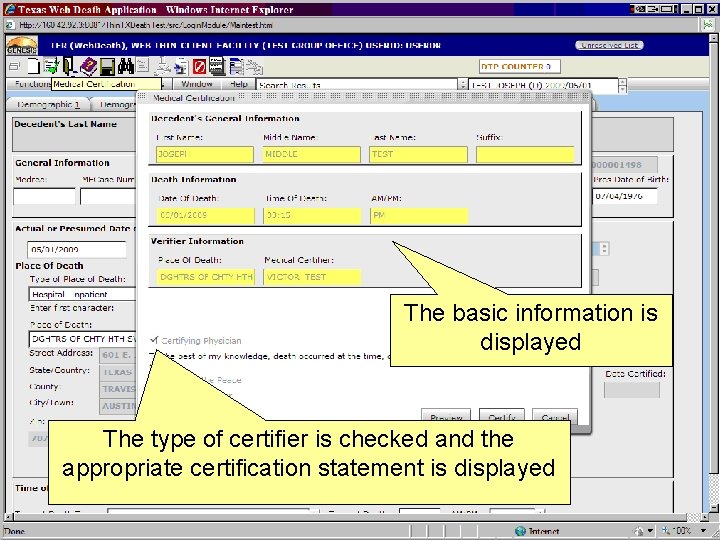 The basic information is displayed The type of certifier is checked and the appropriate