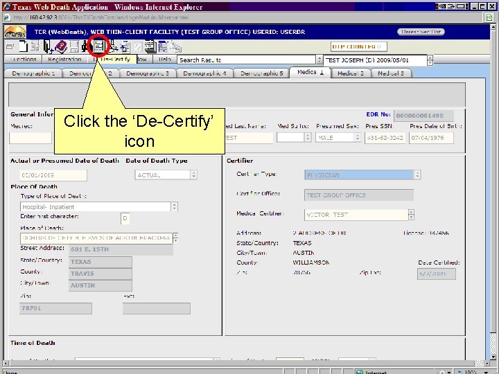 Click the ‘De-Certify’ icon 