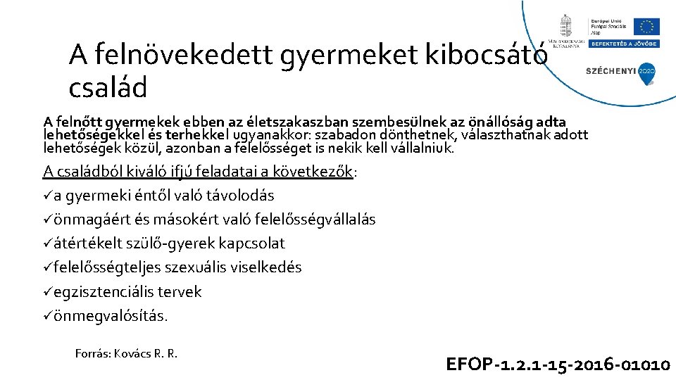 A felnövekedett gyermeket kibocsátó család A felnőtt gyermekek ebben az életszakaszban szembesülnek az önállóság