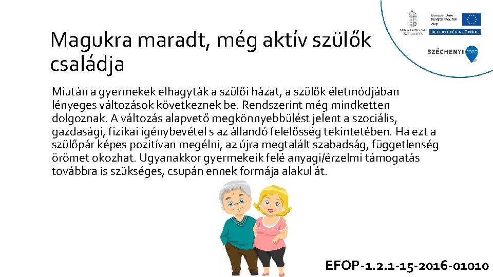 Magukra maradt, még aktív szülők családja Miután a gyermekek elhagyták a szülői házat, a