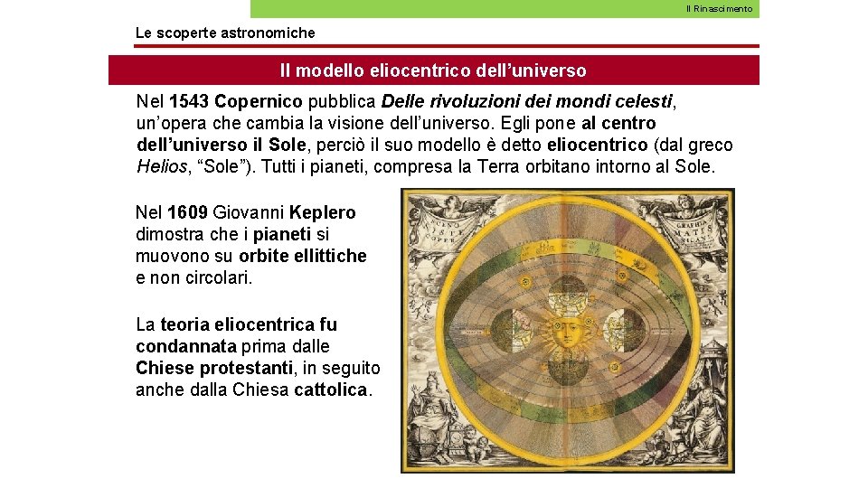 Il Rinascimento Le scoperte astronomiche Il modello eliocentrico dell’universo Nel 1543 Copernico pubblica Delle