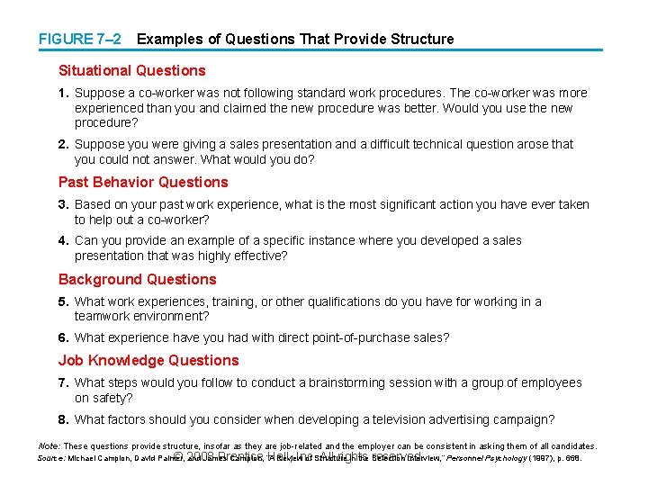FIGURE 7– 2 Examples of Questions That Provide Structure Situational Questions 7– 13 1.