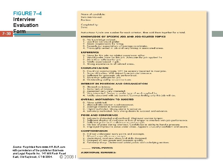 7– 30 FIGURE 7– 4 Interview Evaluation Form Source: Reprinted from www. HR. BLR.