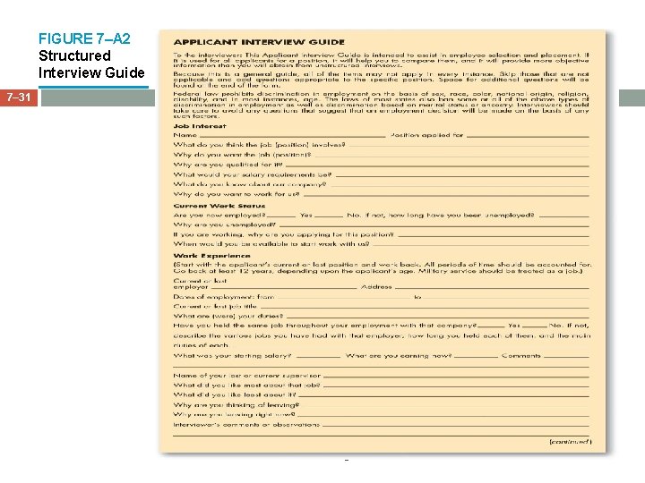 FIGURE 7–A 2 Structured Interview Guide 7– 31 © 2008 Prentice Hall, Inc. All