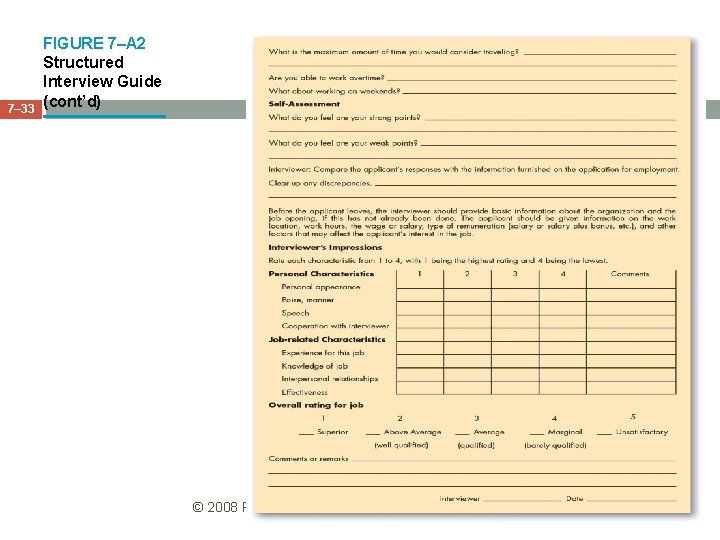 7– 33 FIGURE 7–A 2 Structured Interview Guide (cont’d) © 2008 Prentice Hall, Inc.