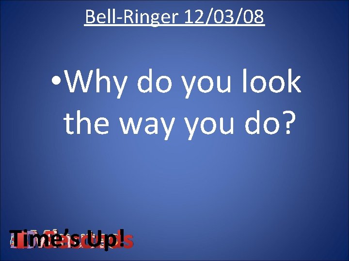 Bell-Ringer 12/03/08 • Why do you look the way you do? Time’s 510 Up!