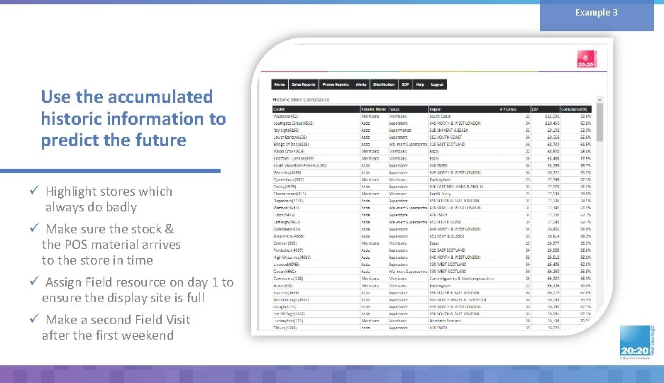 Example 3 Use the accumulated historic information to predict the future ü Highlight stores