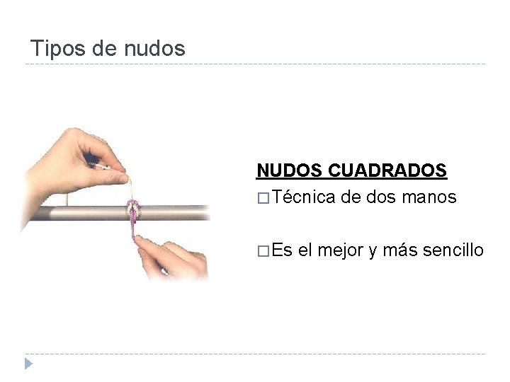 Tipos de nudos NUDOS CUADRADOS � Técnica de dos manos � Es el mejor