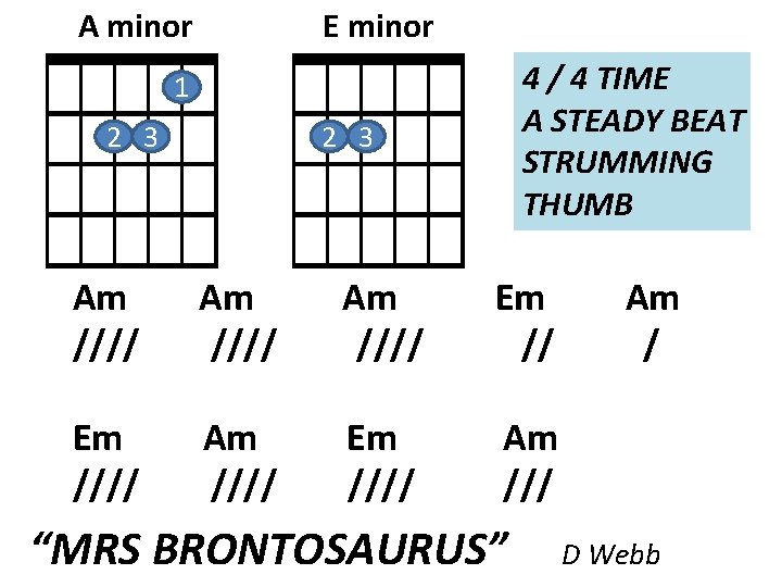 A minor E minor 1 2 3 4 / 4 TIME A STEADY BEAT